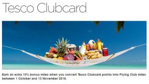 Bonus On Conversions From Tesco Clubcard To Virgin Flying Club