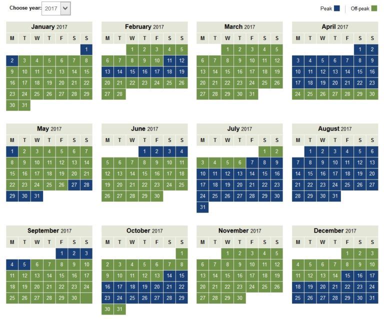 Peak / OffPeak Calendars for British Airways, Iberia and Aer Lingus