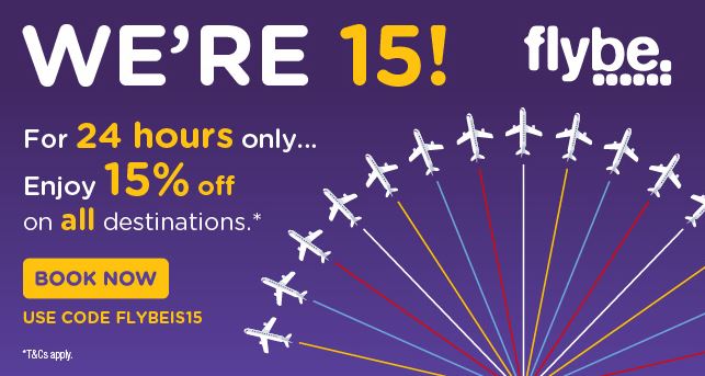 Today only - 15% off ALL Flybe flights (+ earn Avios