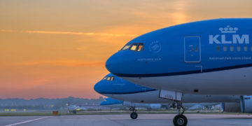 KLM plane on sunset